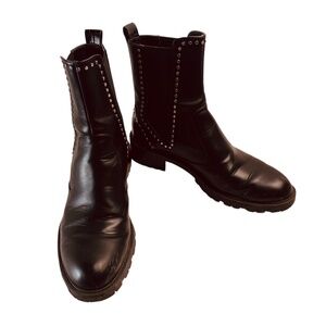 ZARA Studded Combat Moto Ankle Boots Black Slip On Faux Leather  EU39/US 8-8.5